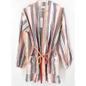 Sage The Label Womens Striped Cotton Kimono Wrap Jacket Multi-Color Small NEW